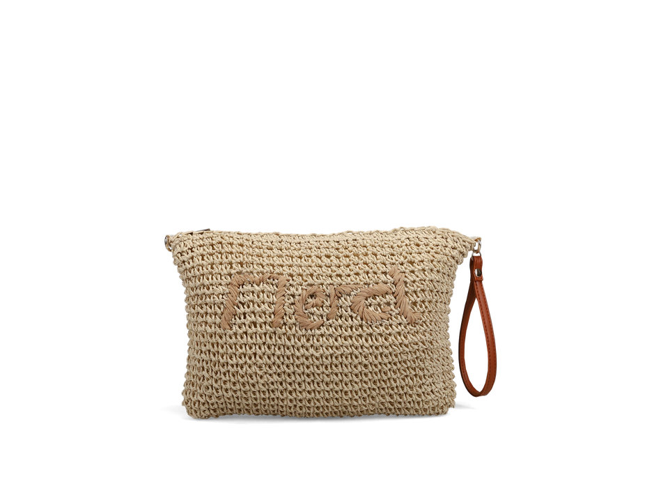 Beige straw clutch