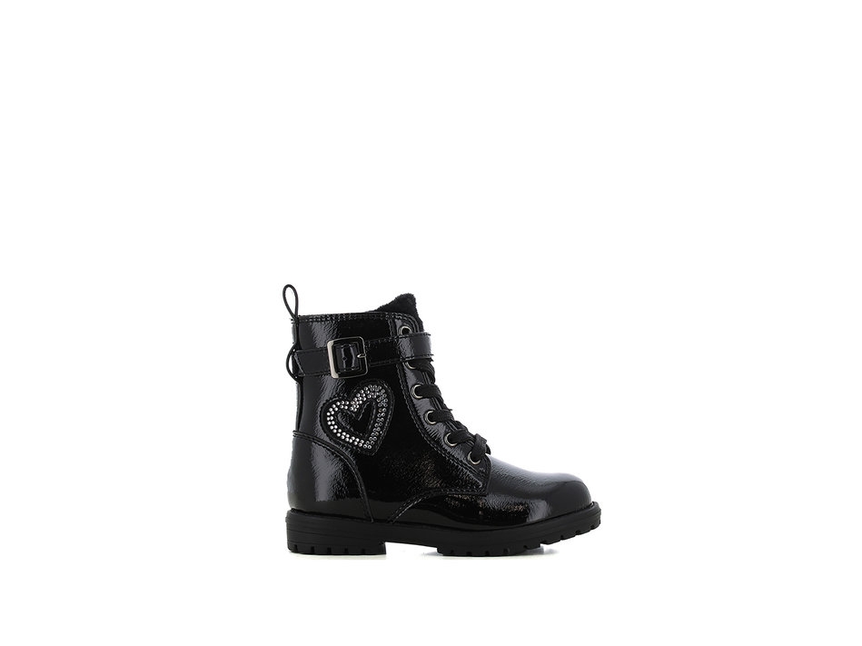 Kids black patent army bootie