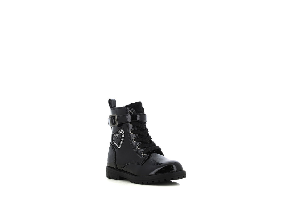 Kids black patent army bootie