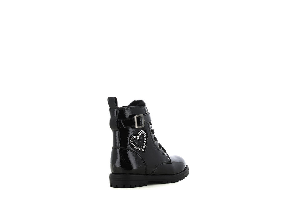 Kids black patent army bootie