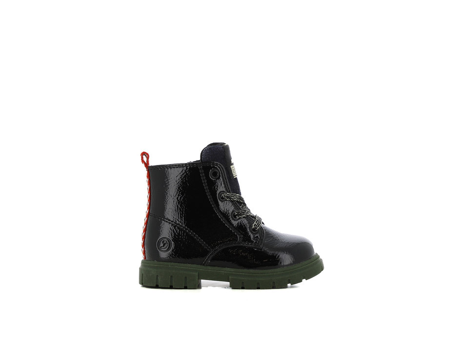 Kids black patent army boot