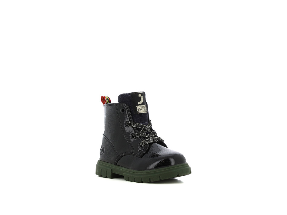 Kids black patent army boot