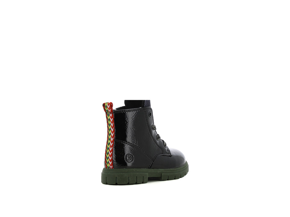 Kids black patent army boot