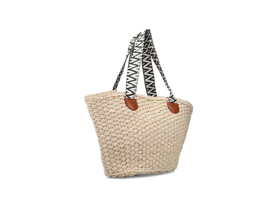 Beige straw shoulder bag