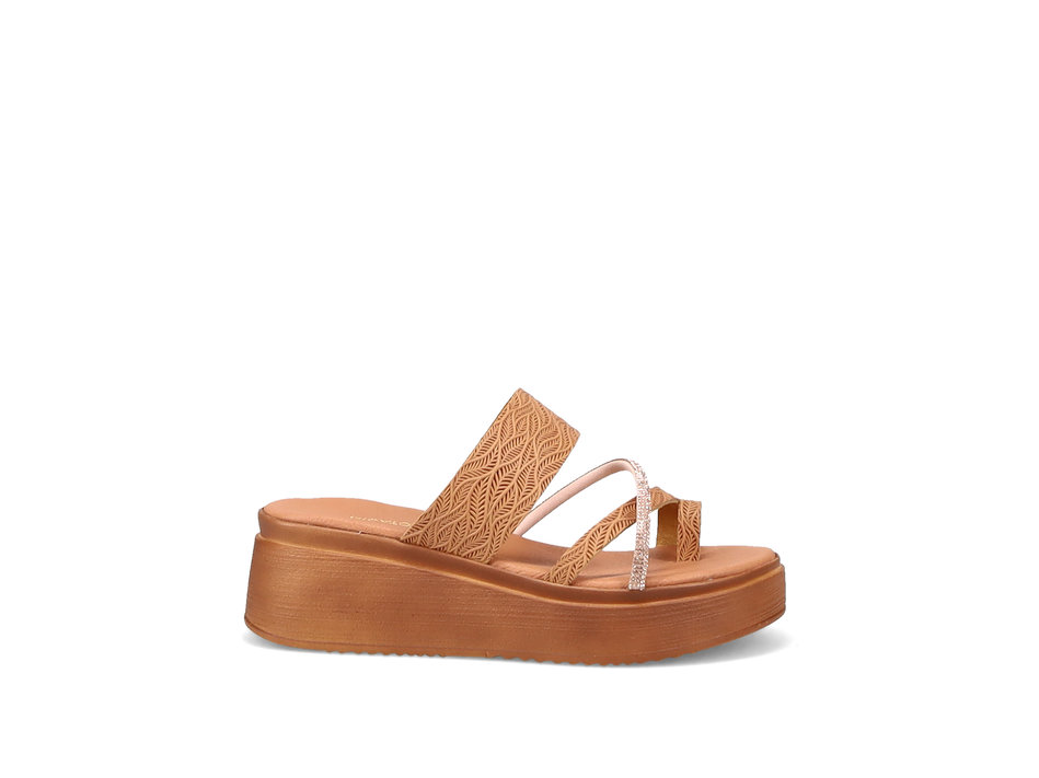 Camel leather wedge sandal