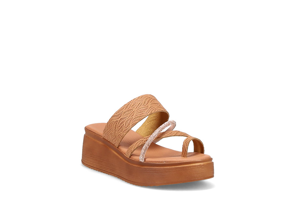 Camel leather wedge sandal