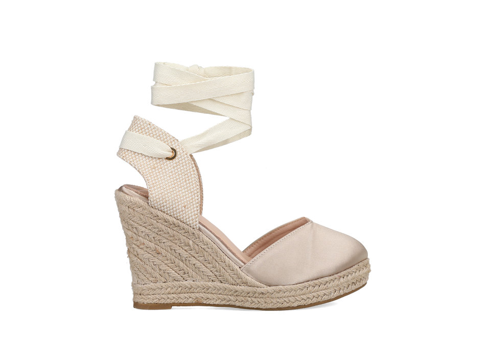 Beige satin wedge espadrille