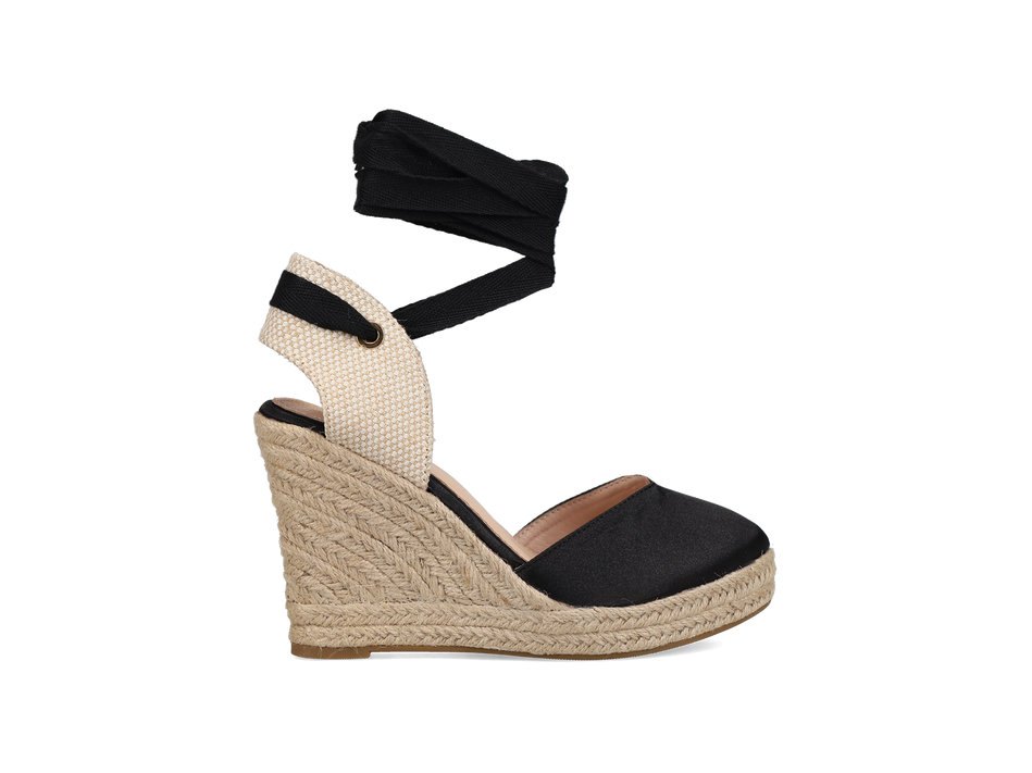 Black satin wedge espadrille