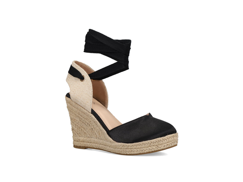 Black satin wedge espadrille