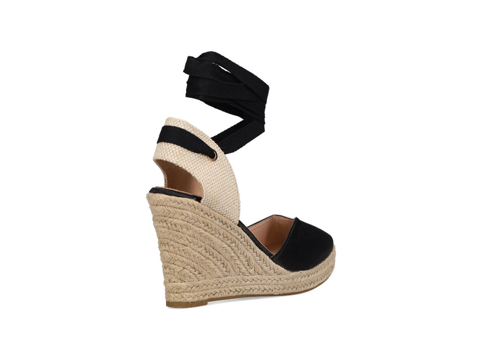 Black satin wedge espadrille