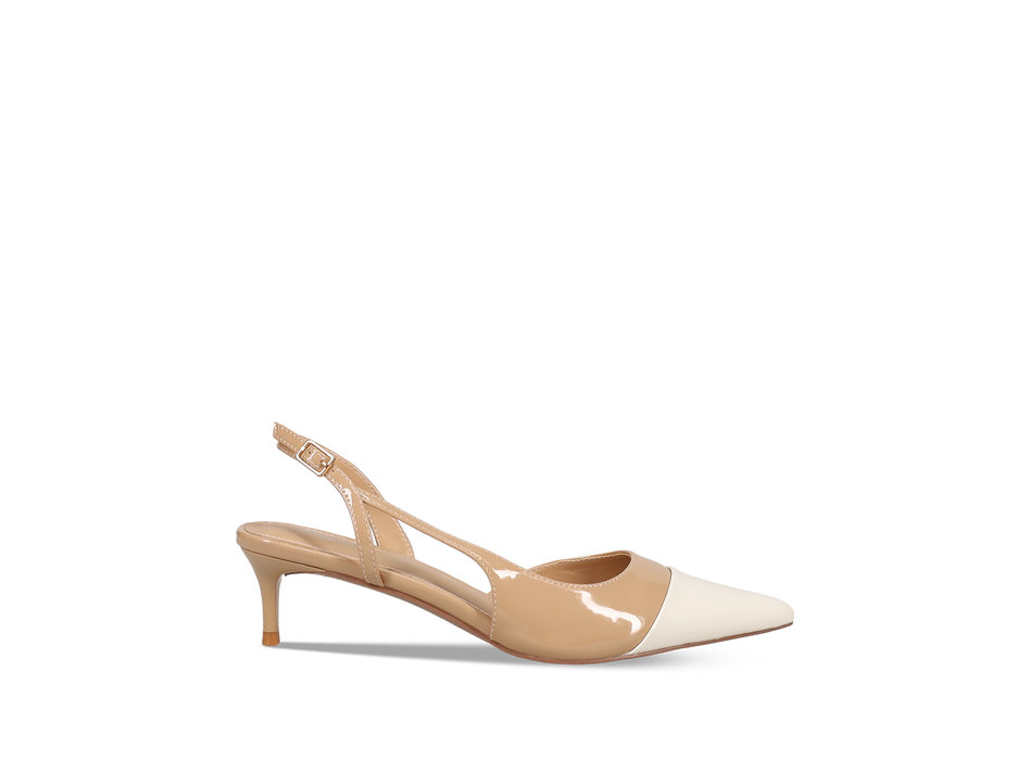 Beige patent pump