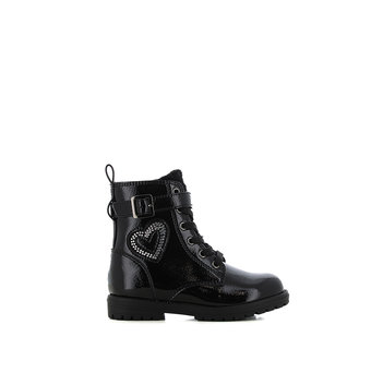 Kids black patent army bootie