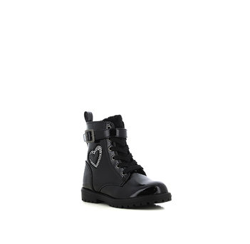 Kids black patent army bootie