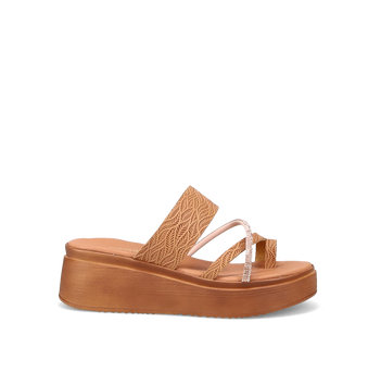 Camel leather wedge sandal