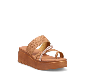 Camel leather wedge sandal