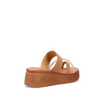 Camel leather wedge sandal