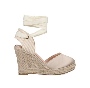 Beige satin wedge espadrille