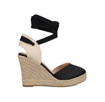 Black satin wedge espadrille