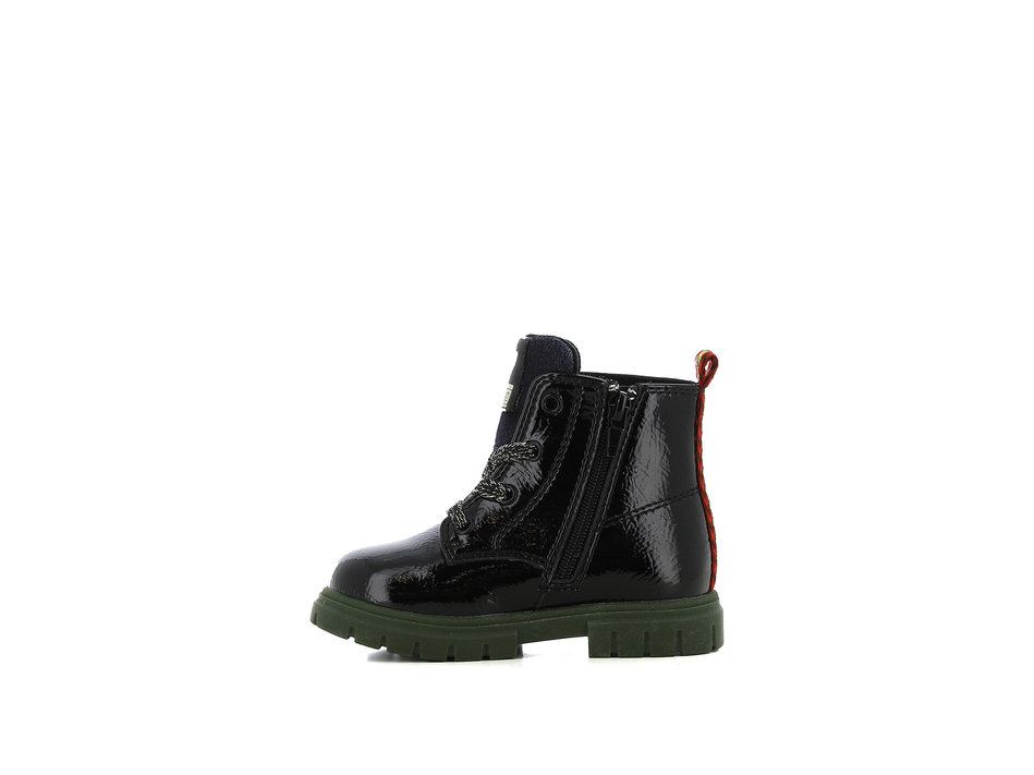 Kids black patent army boot